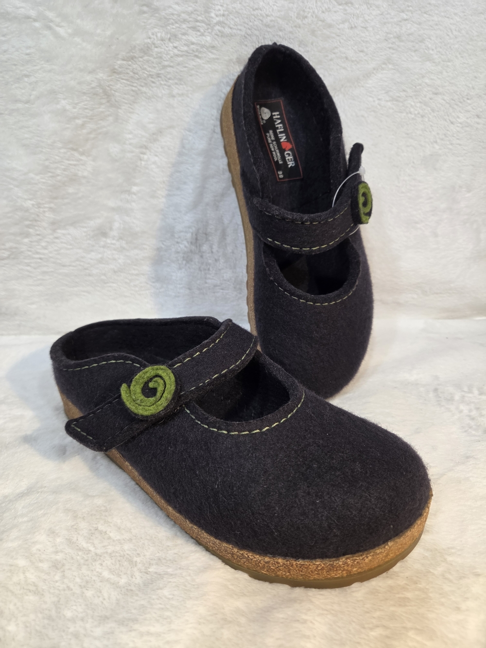 Haflinger Women's Alice Line Black Mary Jane Shoes with Green Swirl Accent - Picture 5 of 11